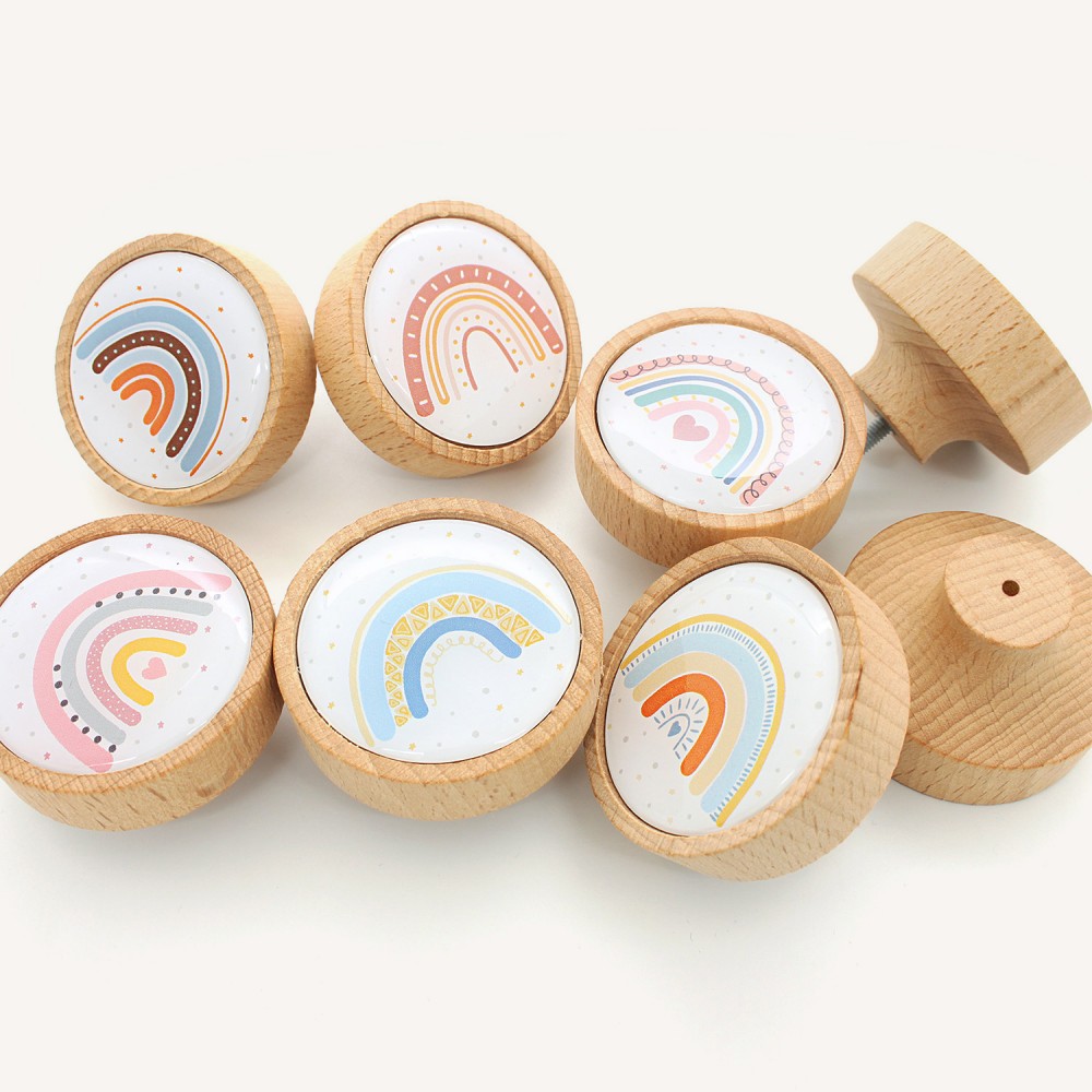 Gökkuşağı Serisi Ahşap Çocuk Odası Kulpları - 6'lı Set Gökkuşağı Serisi Ahşap Çocuk Odası Kulpları - 6'lı Set