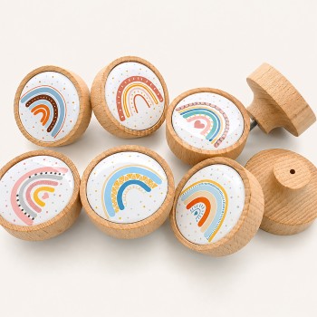 Gökkuşağı Serisi Ahşap Çocuk Odası Kulpları - 6'lı Set