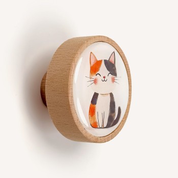 Üç Renkli Calico Kedi Ahşap Dolap ve Çekmece Kulp