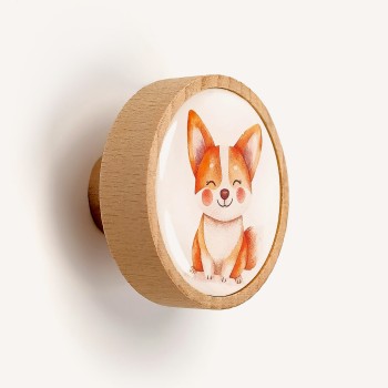 Corgi Köpek Ahşap Çocuk Odası Kulpu