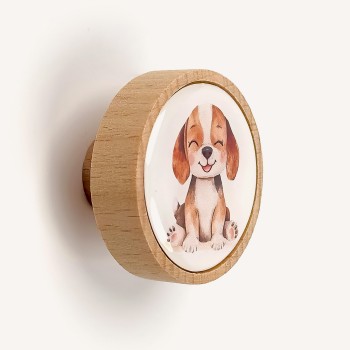 Beagle Köpek Figürlü Ahşap Çocuk Dolap Kulpu