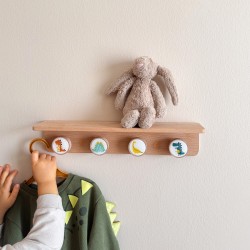 Renkli Dinozorlar Ahşap Raflı Duvar Askılığı
