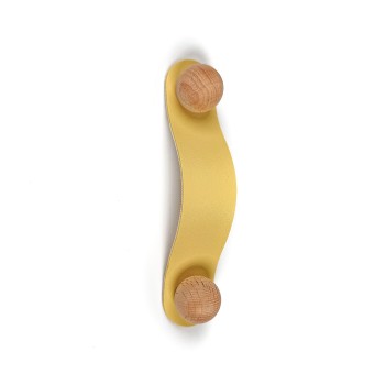 Sarı Ahşap Detaylı 96 mm Deri Kulp